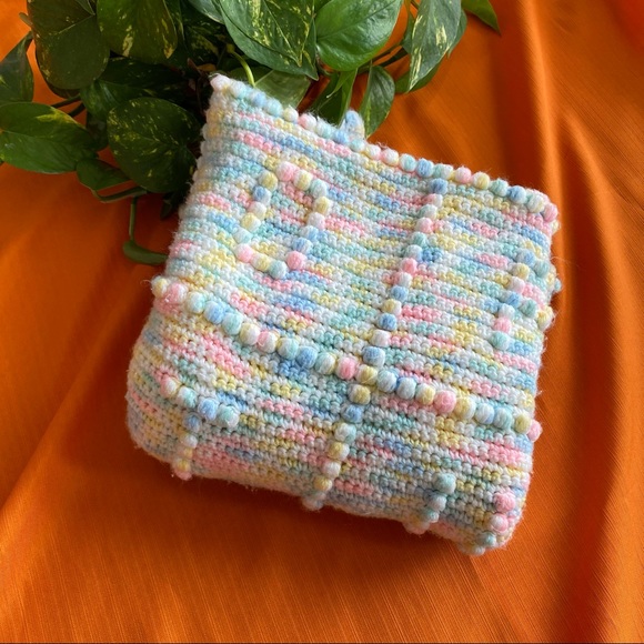 Vintage Knit Crochet Alphabet Baby Child Blanket Pastel Colours - Picture 3 of 5